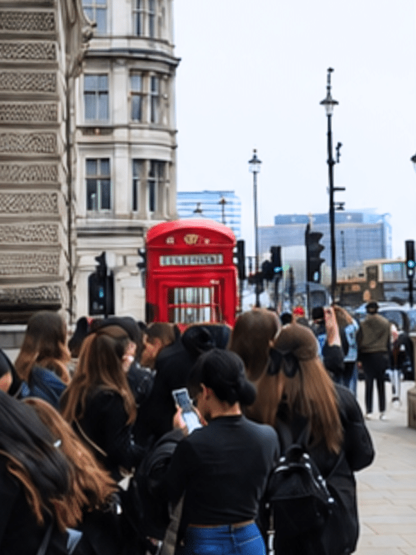 Tips to avoid crowds - London phone booth selfie line