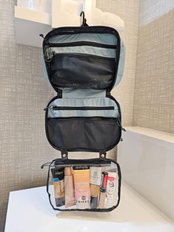 TSA liquids rule toiletries bag with travel containers