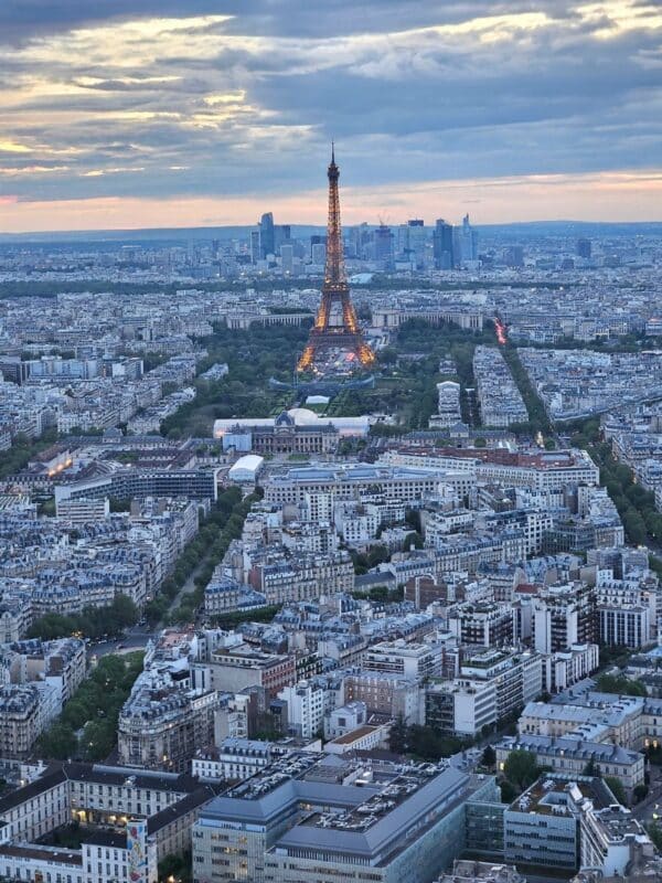 Eiffel Tower skyline view at dusk from Montparnasse Tower