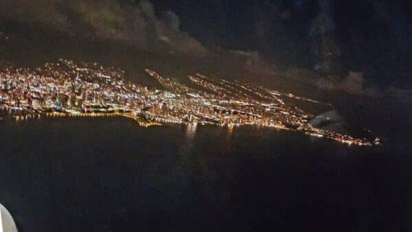 Airplane window night flight travel