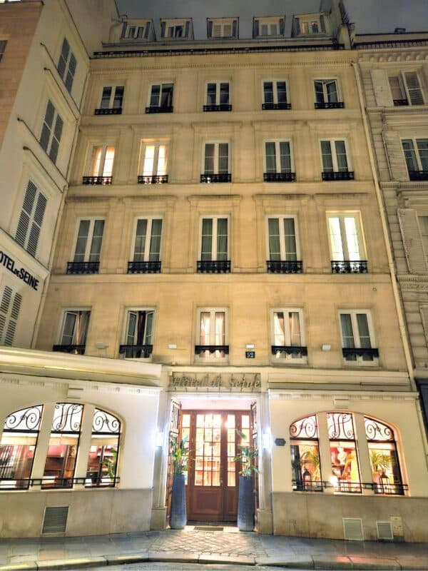 Hotel de Seine in St. Germaine de Pres at night Paris