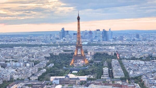 Eiffel Tower and Paris skyline travel view