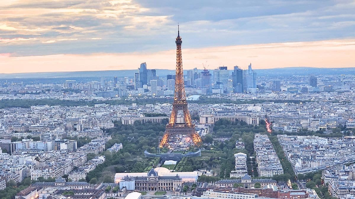 Eiffel Tower and Paris skyline travel view