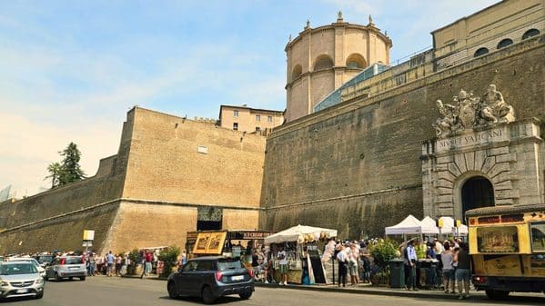 Medieval walls at Vatican Museums entrance Rome 